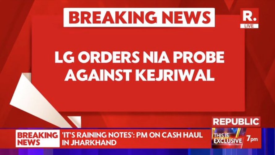 BREAKING: Delhi LG has ordered a NIA probe against Delhi CM Arvind Kejriwal in the Khalistani Funding matter.