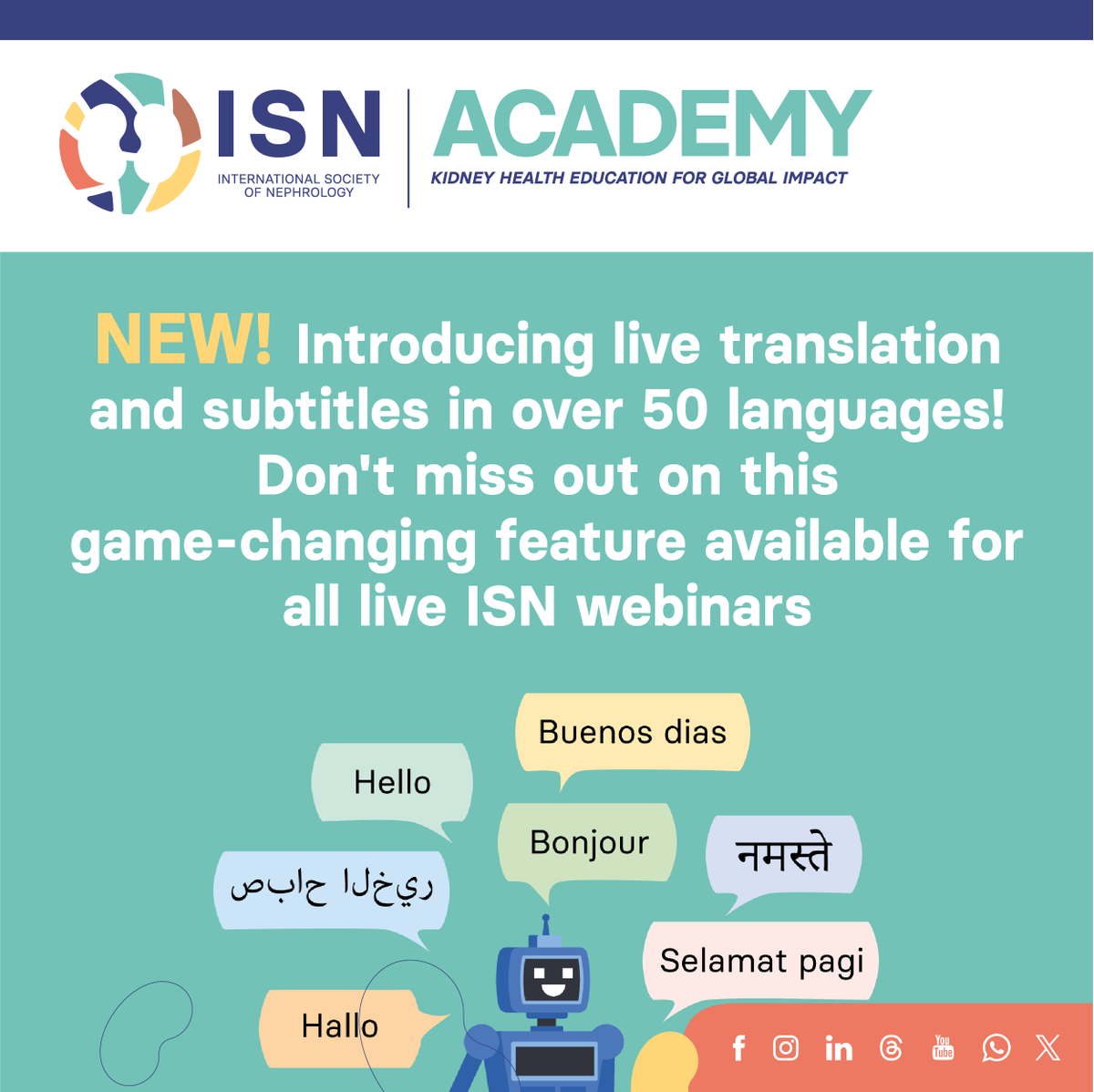NEW! Introducing live translation and subtitles in over 50 languages! Don't miss out on this game-changing feature available for all live ISN webinars