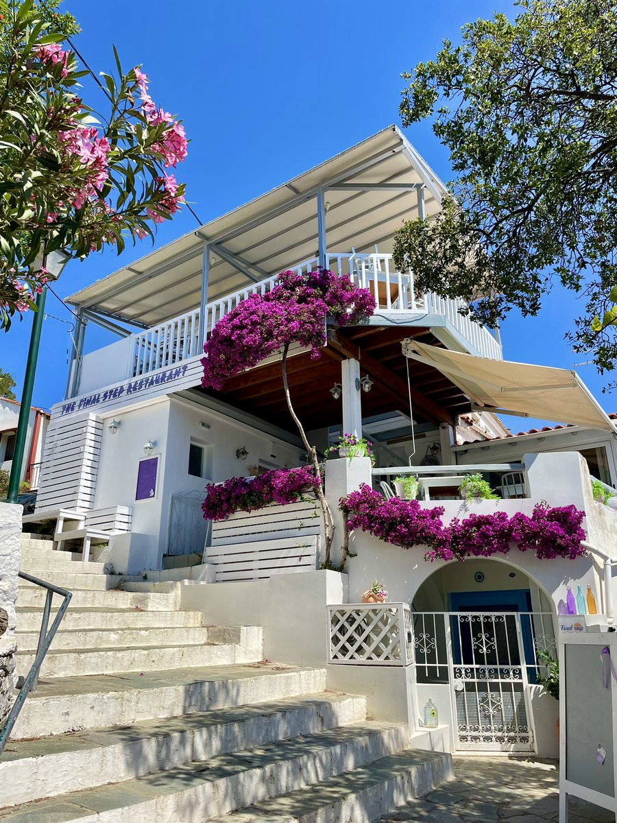 Strolling around stunning #Skiathos Town 🇬🇷 where a visit to the Old Church and Clocktower high above offering spectacular views is a must. One of the most raved about restaurants, The Last Step (or given its location - The Last Breath!) is en route! #greece #travel #BankHoliday