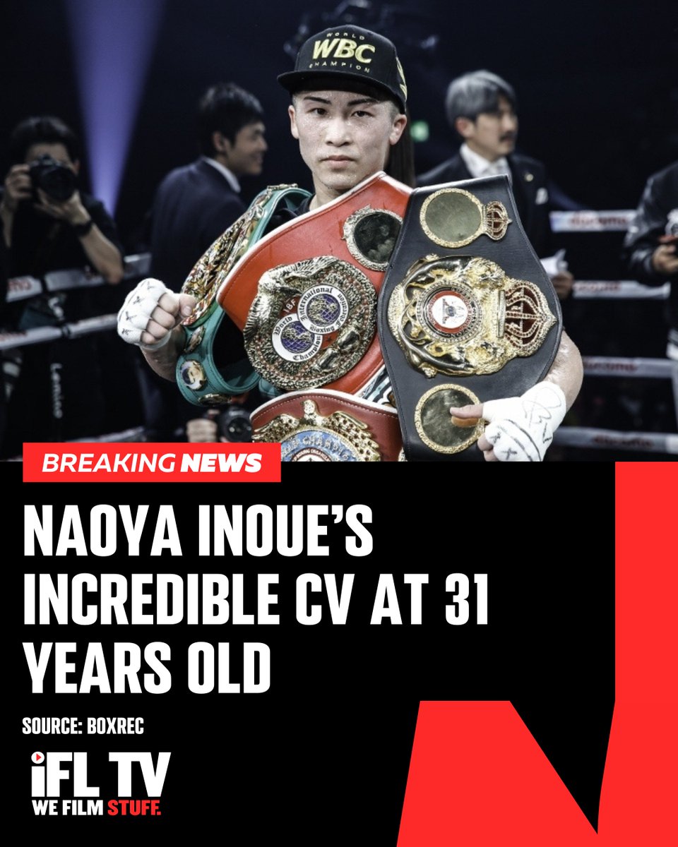 Naoya Inoue's CV at 31 years old 📋 🥊 28-0 💥 24 KOs 👑 WBC World Light-Flyweight Title 👑 WBO World Super-Flyweight Title 👑 WBA World Bantamweight Title 👑 IBF World Bantamweight Title 👑 WBC World Bantamweight Title 👑 WBO World Bantamweight Title 👑 Ring Magazine World…