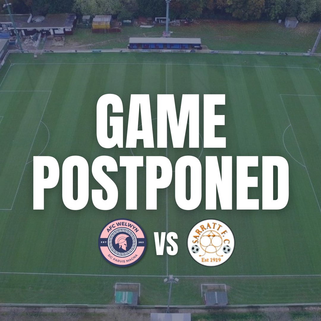 🚨GAME POSTPONED🚨 Our game away against @sarrattfc has been postponed due to waterlogged pitch. New date TBC…
