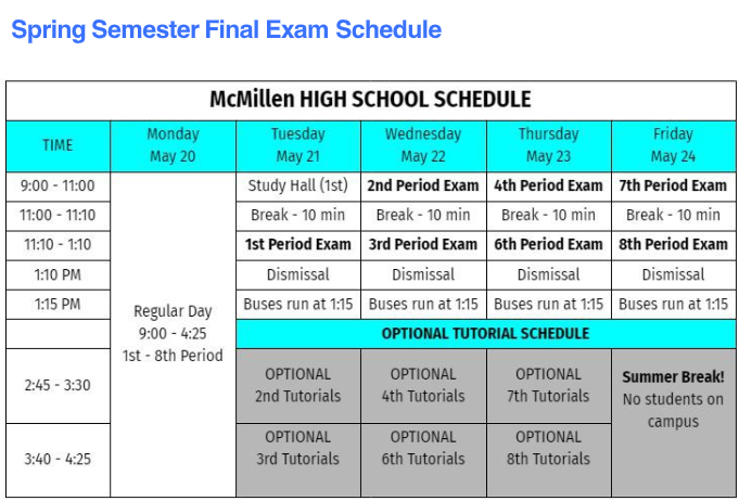 Finals week schedule