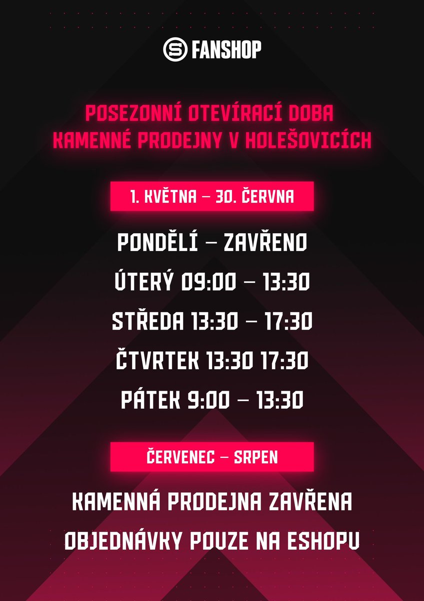 🕰️ Mění se otevírací doba kamenné prodejny fanshopu. ⬇️