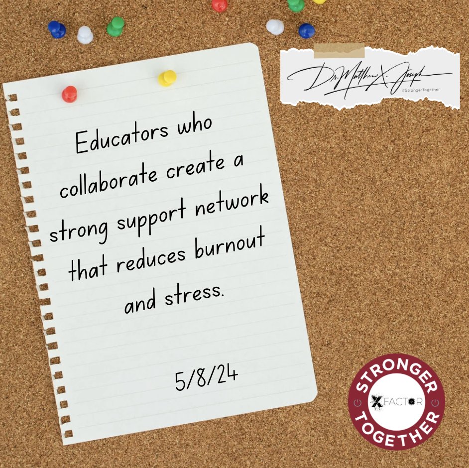 Educators who create a strong support network that reduces burnout and stress. Building a #StrongerTogether Mindset We over ME Learn more: strongertogetherbook.com #XFactorEDU @XFactorEdu #collaboration
