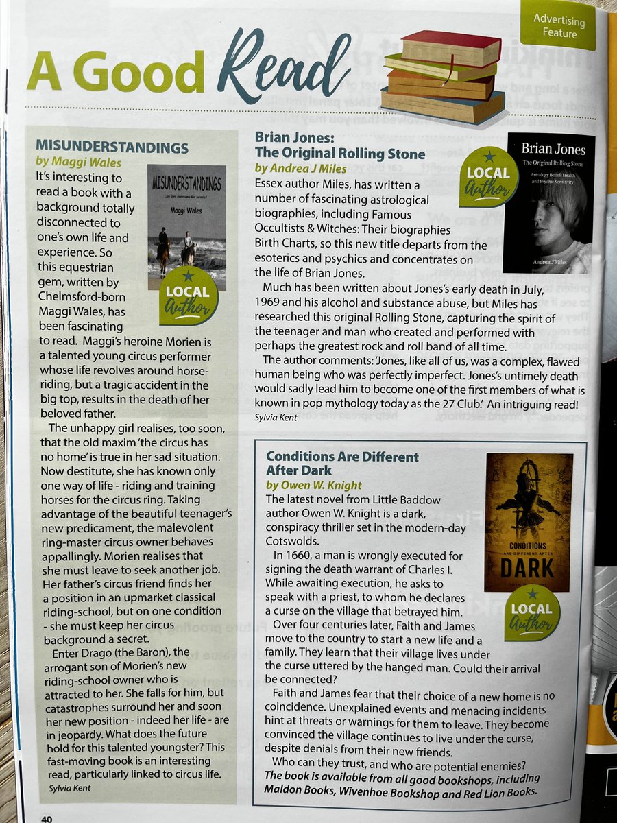 Conditions Are Different After Dark is featured in the May/June Blackwater edition of Village Emporium magazine. Look out for it if you live in mid-Essex. Available @BooksMaldon @wivenhoebooks and @redlionbooks #AlternativeHistory #Folklore #ContemporaryHorror #Crime #Conspiracy