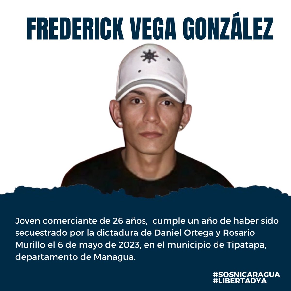 ¡Libertad para Frederick Vega!

Hoy cumple 1 año de su segundo secuestro. Ya había sido ilegalmente detenido y condenado en julio del 2018, excarcelado en abril del 2019 y nuevamente secuestrado el 6 de mayo de 2023.

#SOSNicaragua
#LibertadYa