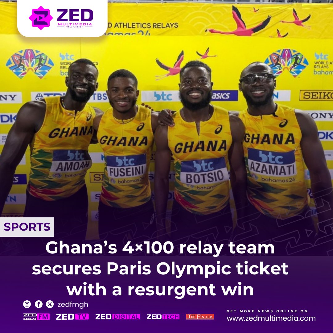 🏆 SPORTS: Despite a disappointing performance on day one, Ghana's men's relay team rebounded on day two to secure qualification for the Paris Olympics with a time of 38.29 seconds.

#zedfmgh #zedmultimedia