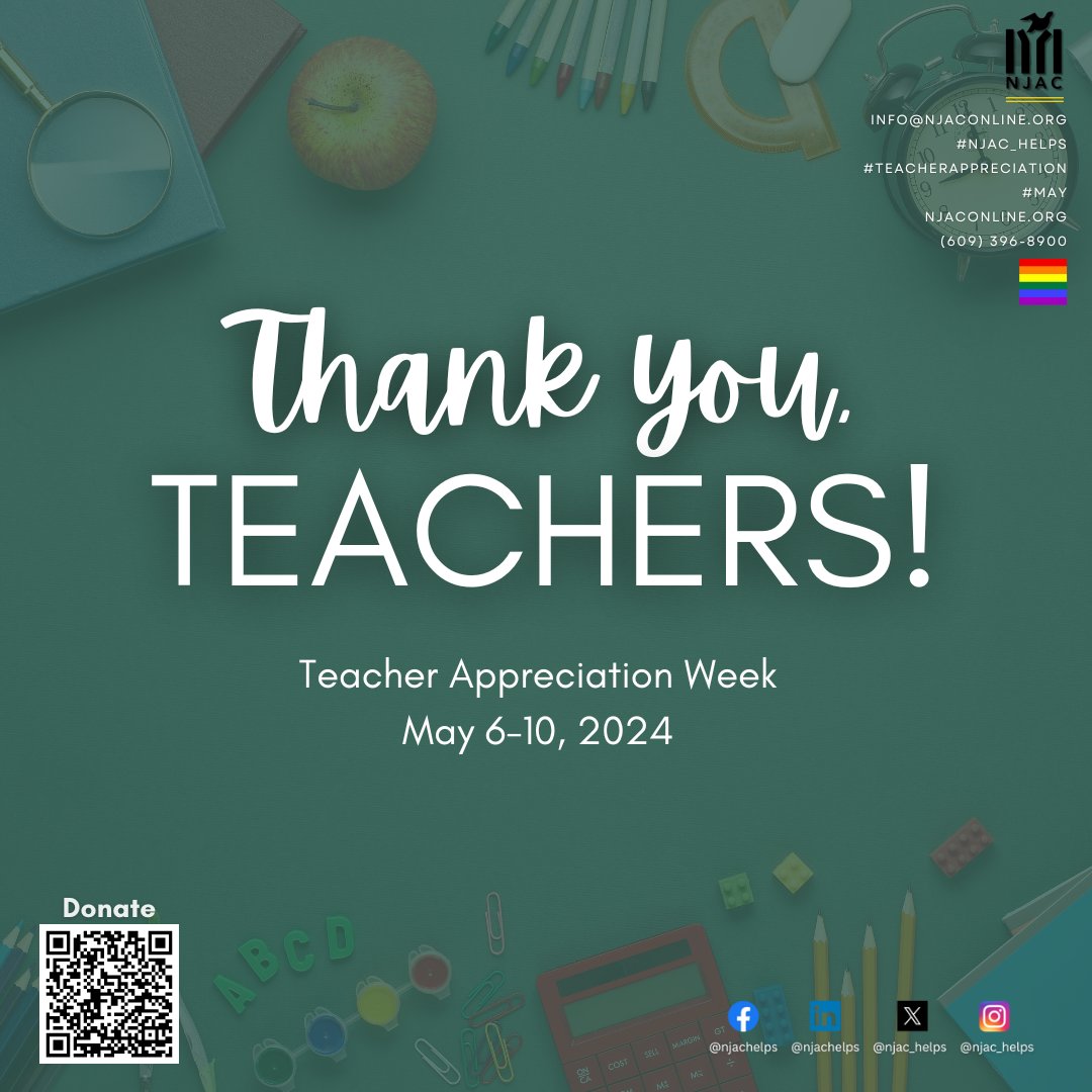 Happy Teacher Appreciation Week! Let's celebrate and honor these everyday heroes who educate our future leaders. Thank you, Teachers!  

#TeacherAppreciationWeek #Education #endsexualviolence #enddomesticviolence #reintegration #hivaids #housingfirst #newjersey #njac_helps