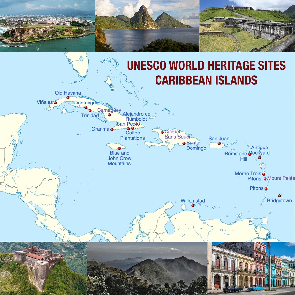 UNESCO World Heritage Sites in the #Caribbean: 🇦🇬Nelson’s Dockyard 🇧🇧Historic Bridgetown & Garrison 🇧🇿Barrier Reef 🇨🇺Nine sites 🇨🇼Willemstad 🇩🇲Morne Trois Pitons National Park 🇩🇴Colonial City of Santo Domingo 🇭🇹La Citadelle, Sans Souci, Ramiers 🇯🇲Blue & John Crow Mountains*