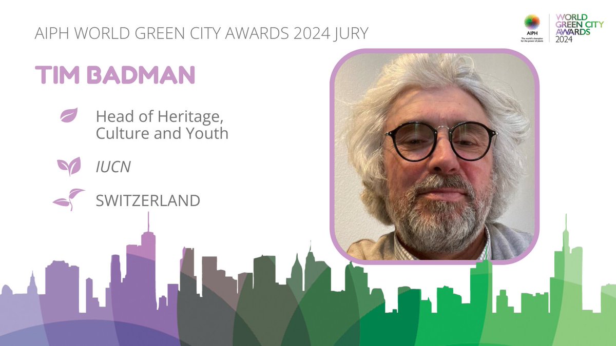 🟢Meet the #Jury for the @AIPHGlobal #WorldGreenCityAwards 2024🌍

Tim Badman is Head-Heritage, Culture & Youth @IUCN, having served as Director of the IUCN World Heritage Programme. We are proud to have Tim represent @IucnUrban on the Jury

Meet the Jury: aiph.org/green-city/gre…
