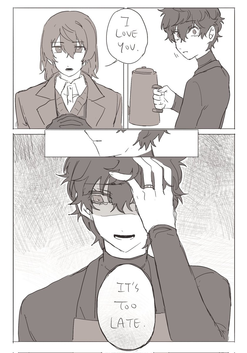 Couldn't decide which dialogue to go with so I'm posting both #Akeshu #明主
Just can't stop myself from doodling out all my angstic ideas :'D
