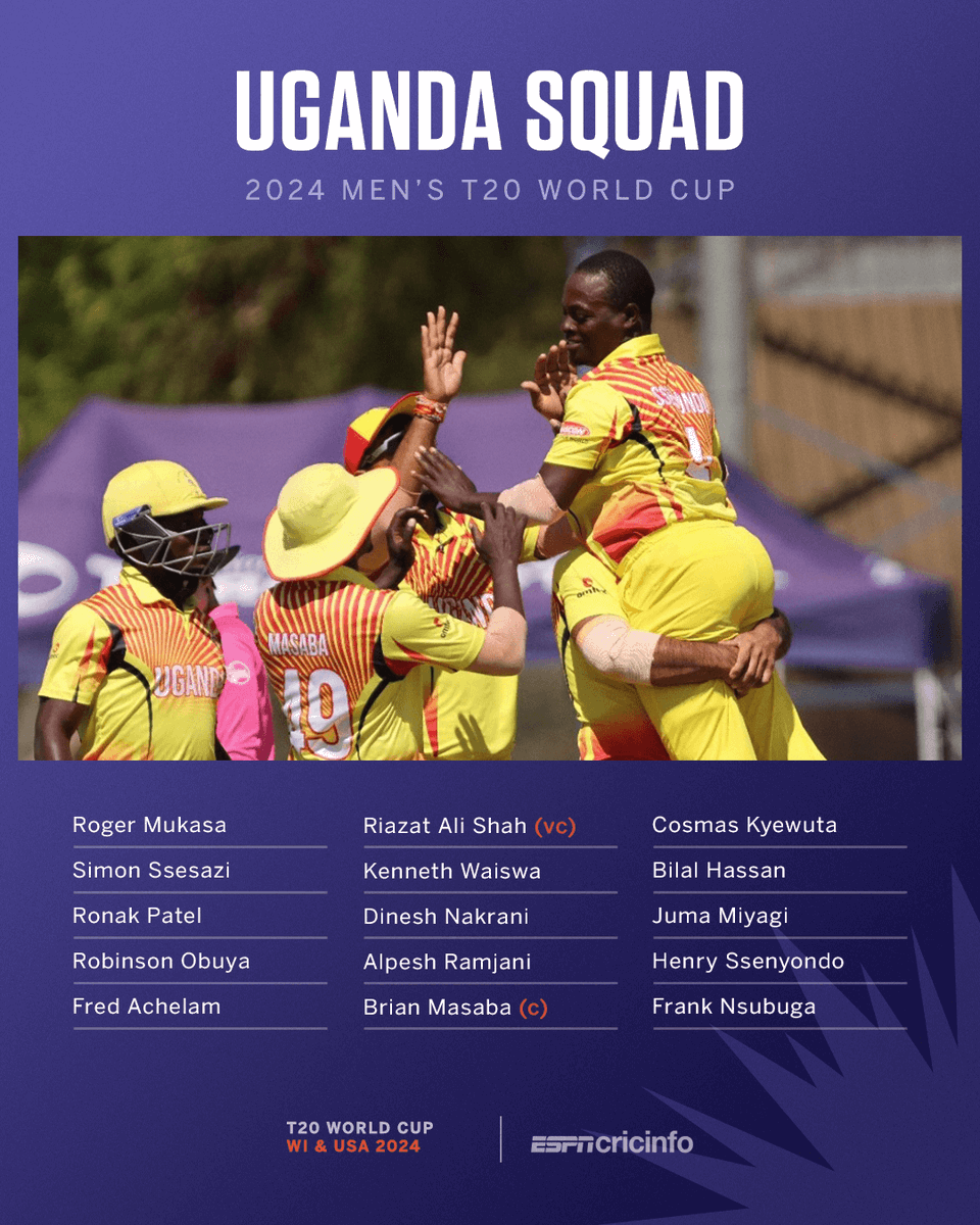 Uganda's squad for their first ever senior World Cup appearance features 43-year-old Frank Nsubuga, an offspinning allrounder who is set to be the oldest player in the tournament es.pn/3WtvbYf #T20WorldCup