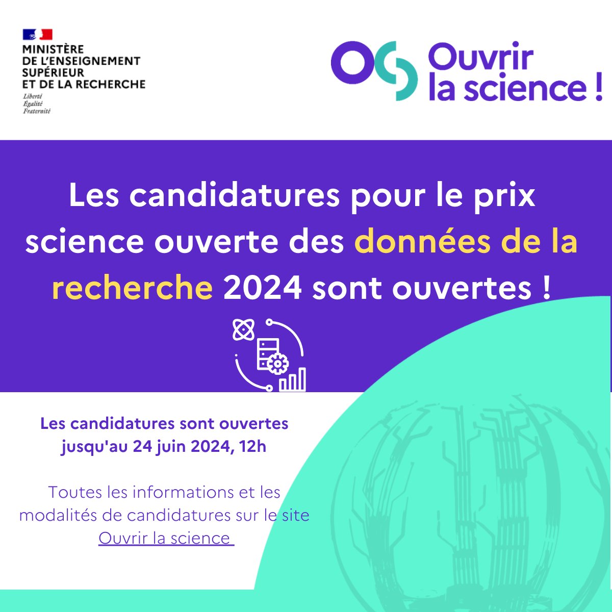 Candidatez pour le prix #scienceouverte des #donneesrecherche 2024 jusqu'au 24 juin 2024 ! ouvrirlascience.fr/les-candidatur…