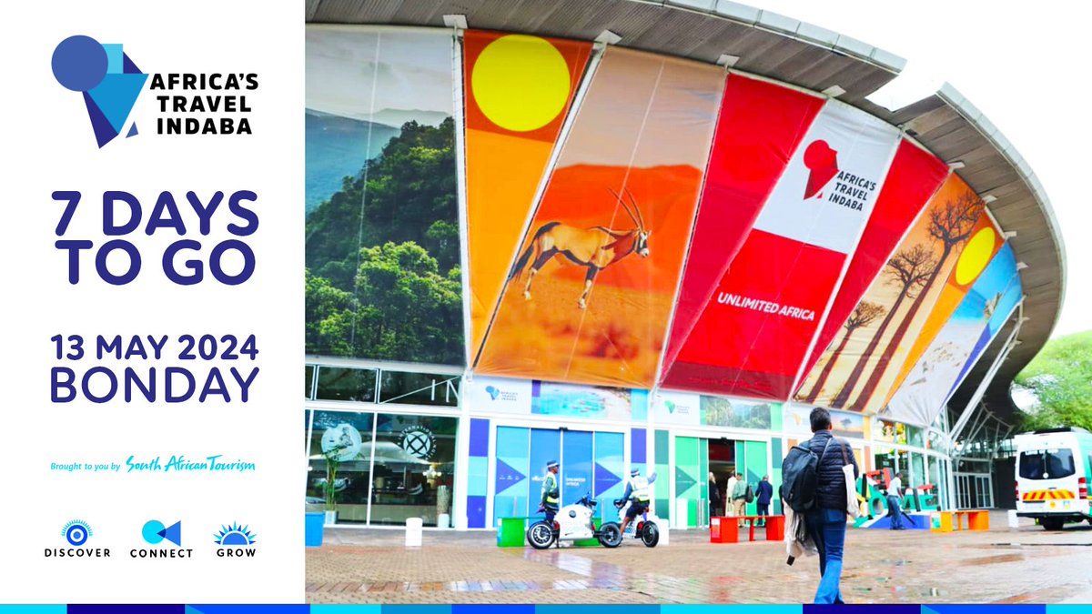 One week to go until Durban welcomes the global tourism community, as the city hosts Africa's Travel Indaba 2024. This iconic 3-day leisure trade show will create valuable networking opportunities to unlock Africa's unlimited potential. #TravelIndaba24 #ATI2024 #VisitSouthAfrica