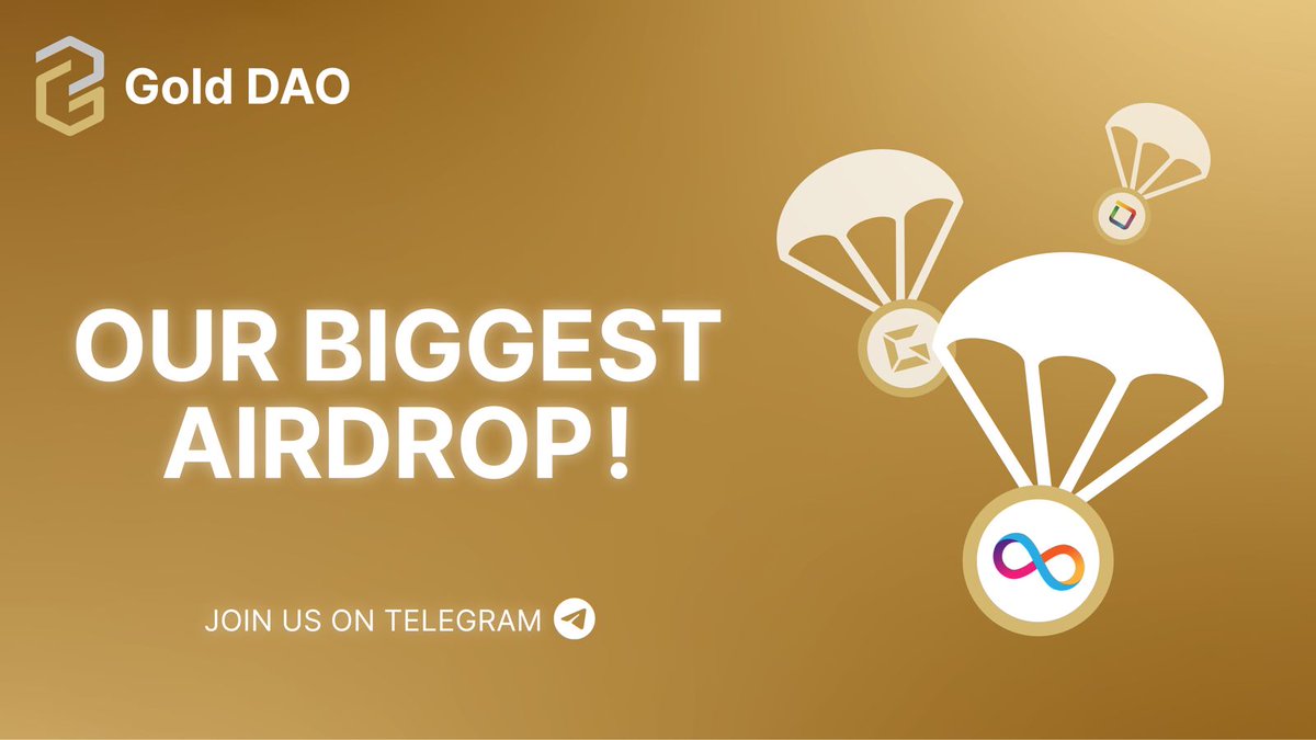 The MASSIVE airdrop is on its way! To celebrate the launch of our new dashboard, we're hosting our biggest airdrop. How to be eligible : ▪️Join our official Telegram t.me/TheGoldDAO ▪️Create your wallet through the Gold DAO Dashboard dashboard.gold-dao.org The