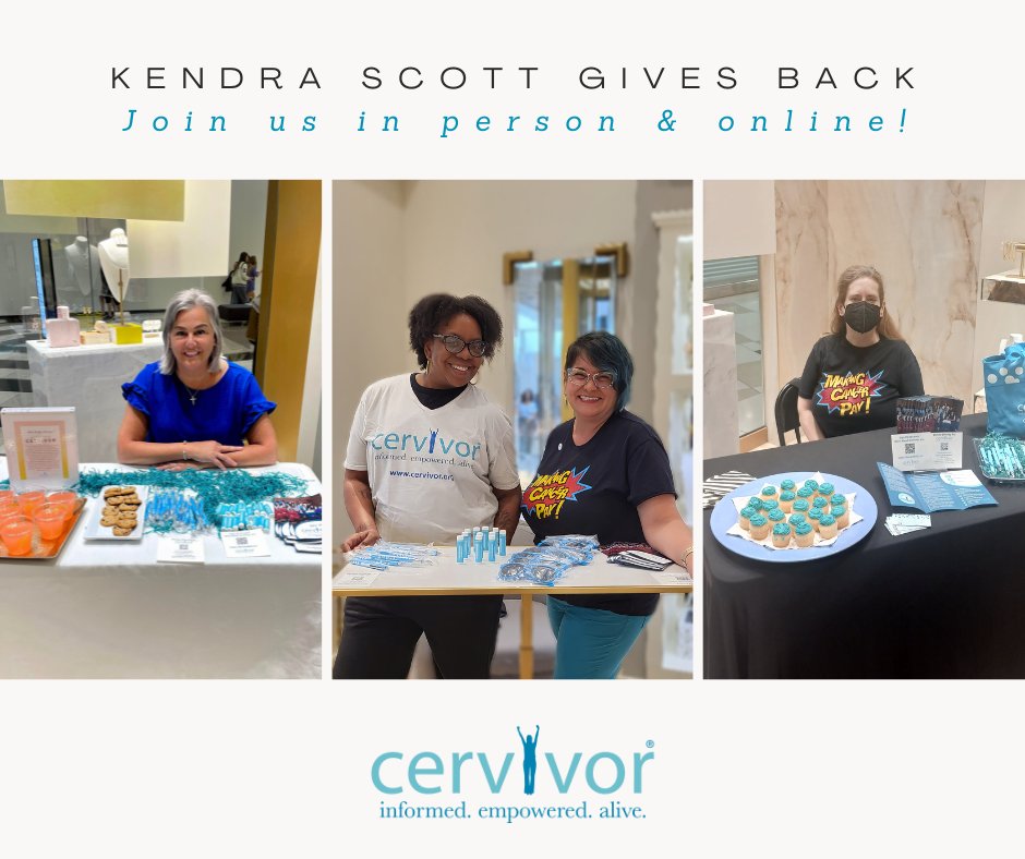 ✨ Sparkle and support Cervivor w/ @KendraScott! 💎 Join us on May 11th at select stores or use code GIVEBACK-CERVIVOR24 online from 5/4-5/12 to shop for a cause. 💕 💪 Click the link bit.ly/3wm9heY to learn more! #KendraScott #Cervivor #ShopForACause