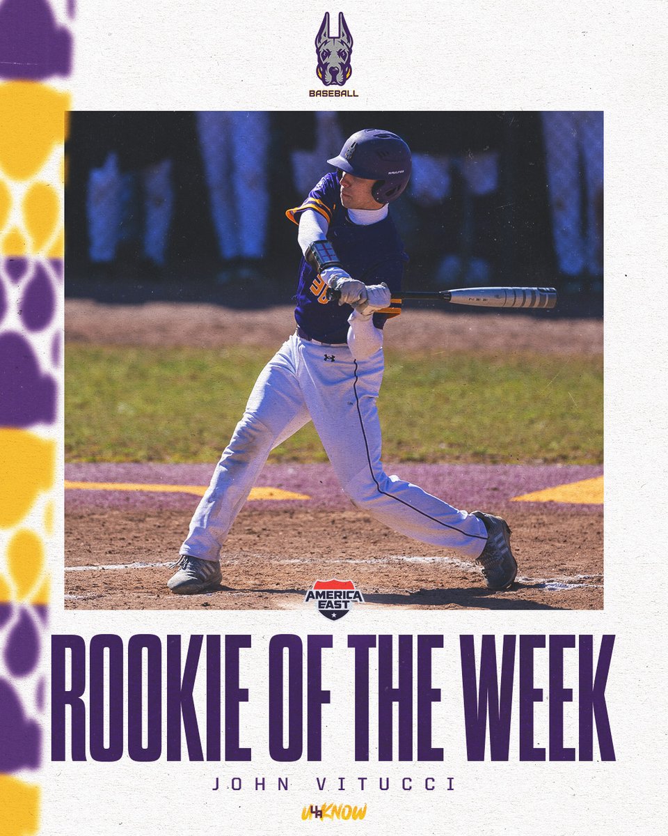 A league of his own 🤩 John Vitucci is the @AmericaEast Rookie of the Week after batting .500 last week with a .733 on-base percentage. Vitucci also tallied two RBIs and scored six times. This is his second Rookie of the Week honor. #UAUKNOW