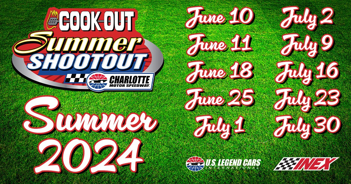 ICYMI | Registration for the 2024 @CookOut Summer Shootout is open! Full series hard cards, weekly rates, and garage stalls are available. Registration ➡ pitpay.com/track/396 BAND App 📱 bit.ly/49XYWUs #CookOutSSO | #INEX | #USLCI