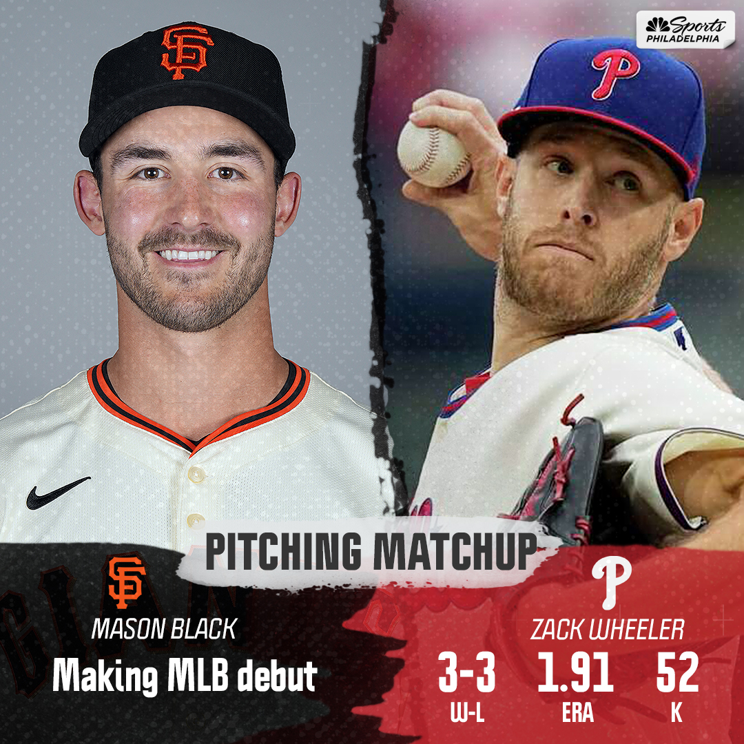 A fun pitching matchup today. 🍿 Zack Wheeler takes on Mason Black, who was born in Scranton and grew up a Phillies fan. The @LehighBaseball product will be making his MLB debut. ⚾️