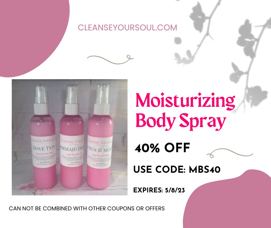 Moisturizing Body Spray isa treat for the skin, leaving it feeling soft and silky.
#sale #moisturize #bodyspray #customscents #cys #smallbiz