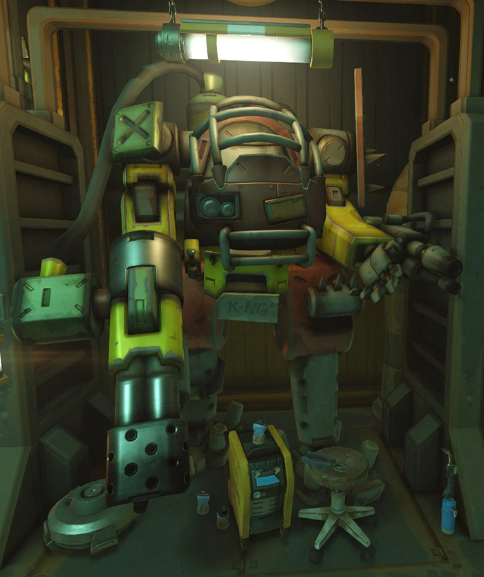 Wb 2 the #Overwatch2 #NPCofTheDay 🧡!

Todays character is Kelvin 506!

They are a mech user from Junkertown seen to be facing Bludger in an upcoming match. The Kelvin 506 mech can be seen in one of the defense spawns inside the Scrapyard.