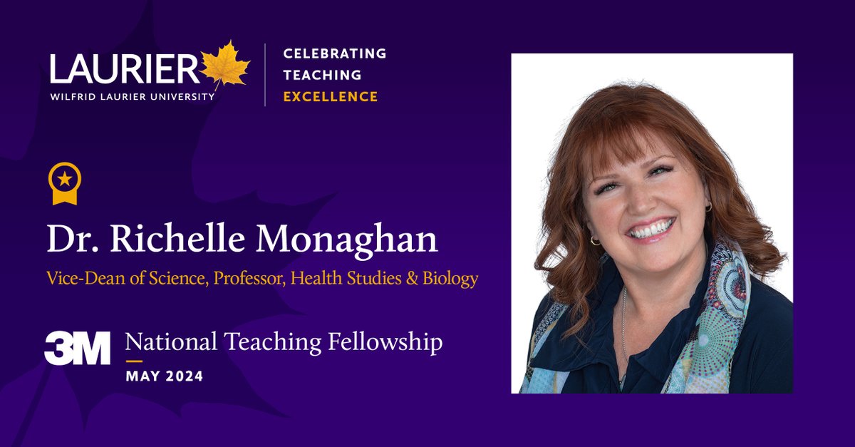 #Laurier congratulates Dr. Richelle Monaghan, @LaurierSci, who has been named a 3M National Teaching Fellow. Canada’s highest teaching award recognizes educational leadership and excellence in postsecondary education teaching. ow.ly/iniH50Rxptn @STLHESAPES #3MNTF