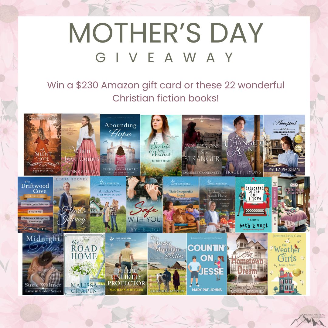 Enter to the Mother's Day giveaway for a chance to win a $230 Amazon gift card or these 22 Christian romance paperback books. bit.ly/3WrIM2m. Giveaway open until 5/20/24.