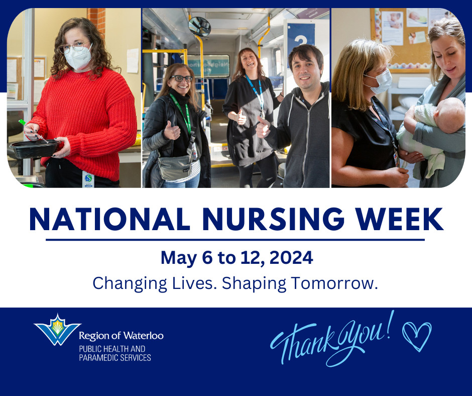 It's National Nursing Week! Public Health nurses provide support in many areas like breast/chest feeding, harm reduction, clinical services & more. Thank you for making a positive impact on the individuals and the community in Waterloo Region each day!👏