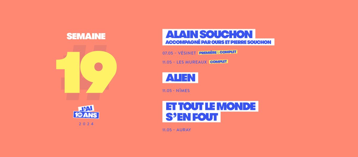 Cette semaine la tournée d'Alain Souchon accompagné par ses enfants Ours et Pierre Souchon commence au Vésinet ❤ 👇 Découvrez nos dates de la semaine