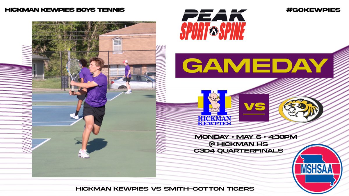 Hickman Boys Tennis hosts Smith-Cotton this afternoon in the quarterfinal round of the Class 3 District 4 Team Tournament! Come cheer on the Kewpies!