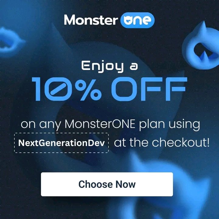 💥💥MonsterONE – The Ultimate Recommended Subscription Service!

👉Enjoy an exclusive 10% OFF on any MonsterONE plan using the promo code [NextGenerationDev] at checkout!

🔗 Explore MonsterONE now: monsterone.com/pricing/?disco…

 #MonsterONE  #DigitalAssets #SubscriptionService