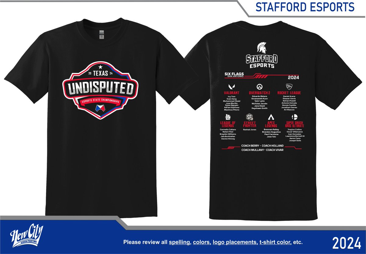 Didn't make it to the event at Six Flags this weekend? No worries! You can still show your support for all our phenomenal teams that qualified for the state championship. 👕 Available sizes: S-XL for $15 each, 2XL-3XL for $17 each. 🔗 Order now at: staffordmsd.revtrak.net/Esports/#/v/Es…