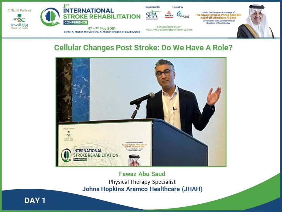 🌟 Fawaz Abu Saud, #PhysicalTherapy Specialist at @JHAHnews shared enlightening session on 'Cellular Changes Post #Stroke: Do we have a Role?' was a highlight of the 1st International #StrokeRehabilitation Conference!
#StrokeRehabConf #StrokeCare