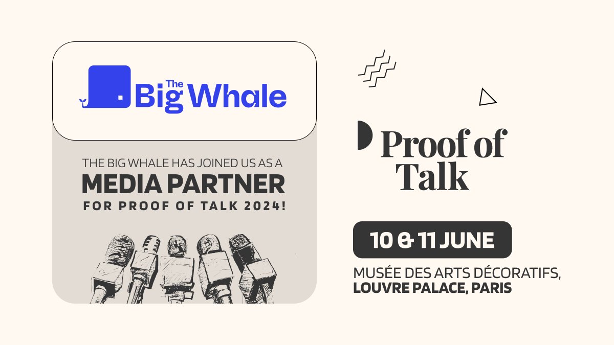 Proof of Talk is thrilled to announce The Big Whale (@TheBigWhale_) as an official media partner for our 2024 conference! The Big Whale is a leading media platform that offers deep insights and strategies into the blockchain ecosystem. This partnership with The Big Whale aligns…