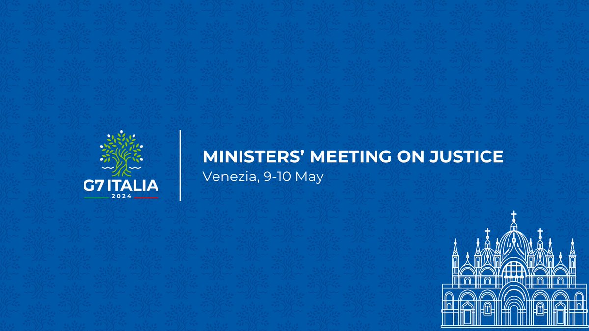 On 9-10 May the #G7 Justice Ministers will meet in Venice. #G7Italy Main issues include: - Ukraine - International corruption - Drug trafficking - Organised crime - AI - Defence of the rule of law 👇 g7italy.it/en/meeting-of-…