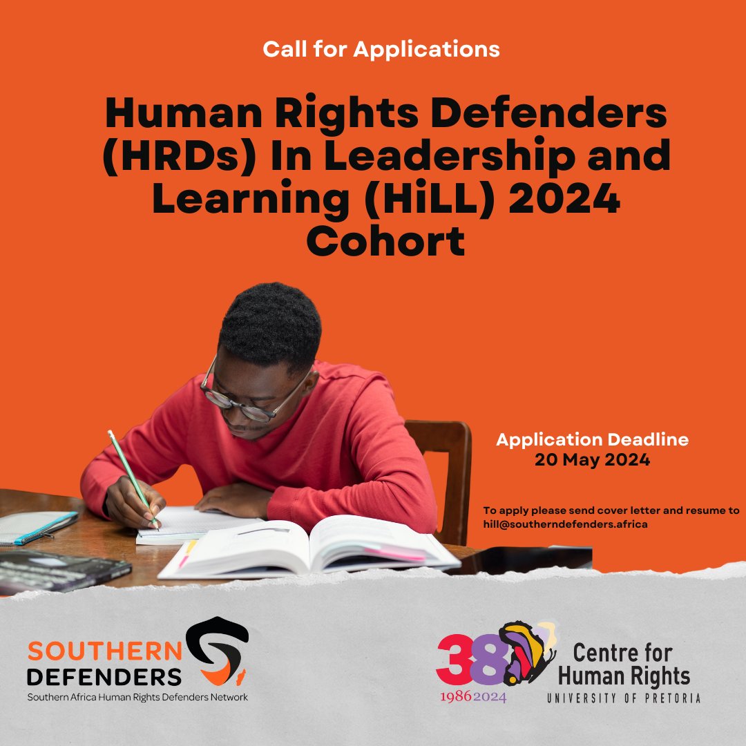 Have you applied yet?! In 2023, We launched the HiLL program in partnership with @CHR_HumanRights to empower Youth HRDs in leadership. Interested in the 2024 Cohort? Apply by May 20, 2024, by sending your cover letter & resume to hill@southerndefenders.africa.…