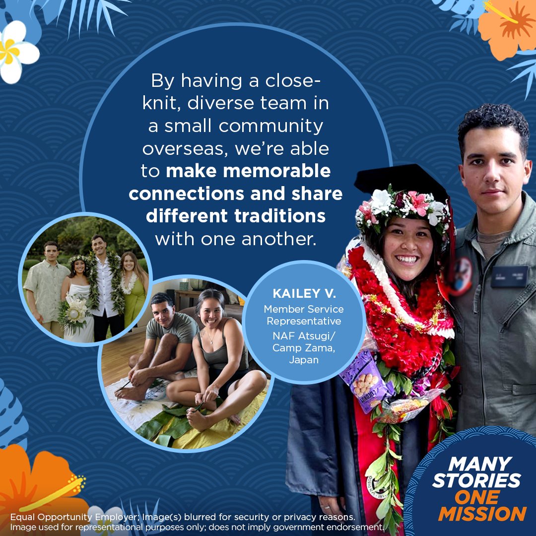 Sharing her Native Hawaiian traditions—like lei making—with her team makes member service rep Kailey feel closer to home, even while overseas in Japan. #AANHPIMonth is about sharing and honoring these many diverse backgrounds. #ManyStoriesOneMission