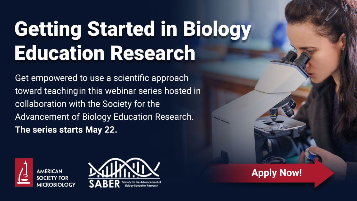 Back by popular demand! Join a community to learn the concepts of biology education research when you enroll in the 'Getting Started in Biology Education Research' webinar series, brought to you by ASM and @SABERcommunity. asm.social/1QU #ASMCUE #undergraduatebiology