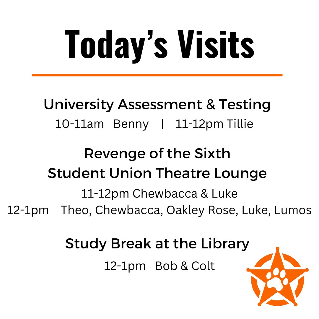 It's #okstatefinals week, Cowboys!  Study hard and come see us for a little #pettherapy