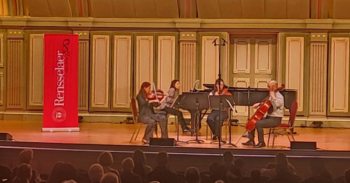 Last month, Chrysi Nanou, music fellow at RPI and member of Spira Quartet, presented a program of classical and contemporary pieces at @TroySBMusicHall. The concert featured a world-premiere composition by @mhsimoni, dean of @RPI_HASS. bit.ly/3UyYkjx #RPI200