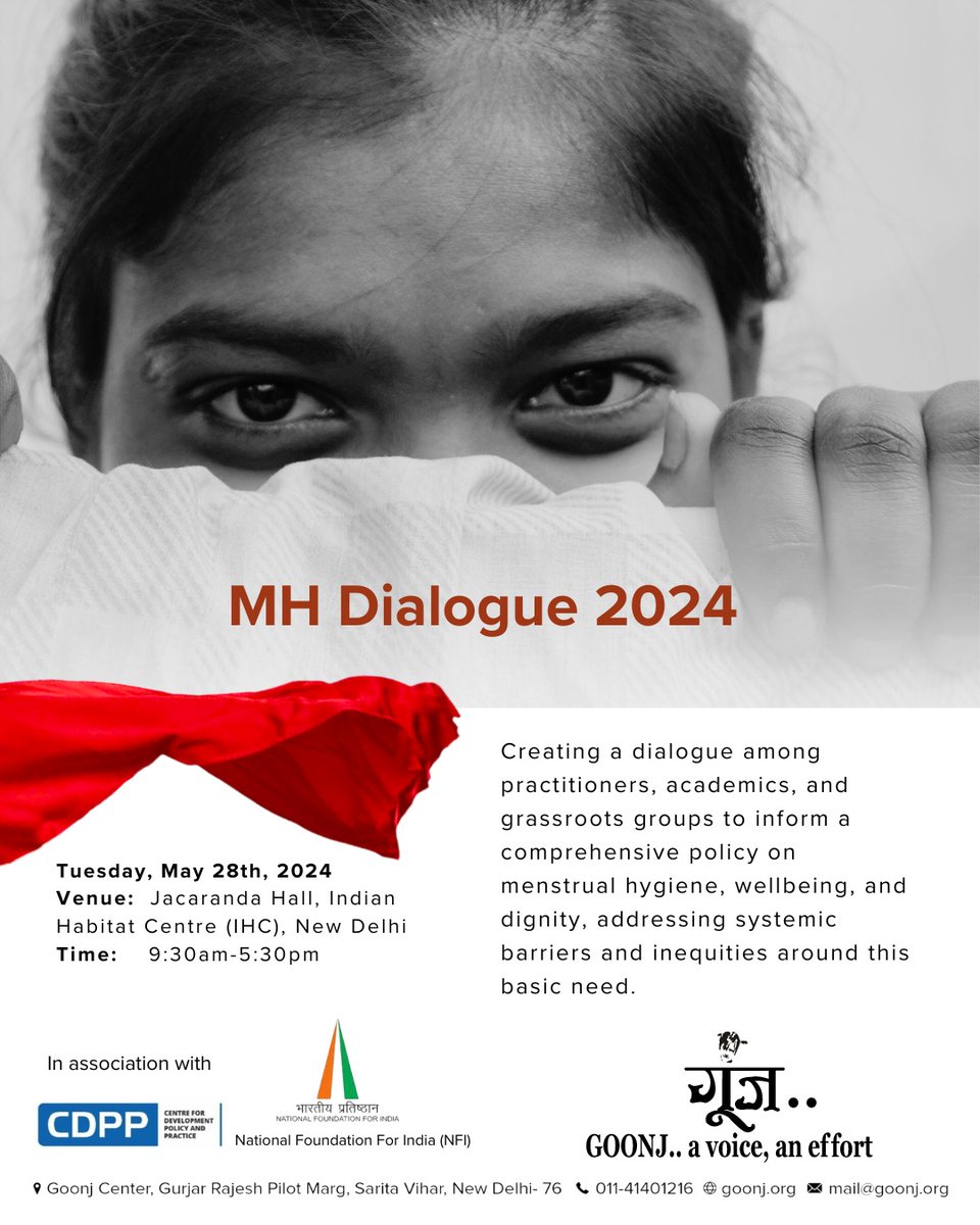 Goonj in association with CDPP (Centre for Development Policy and Practice) and NFI (National Foundation for India), is hosting the MH Dialogue 2024 on 28th May, Menstrual Hygiene Day, at India Habitat Centre, Delhi. 

#Goonj #MenstrualHealth #Dignity #PeriodPoverty