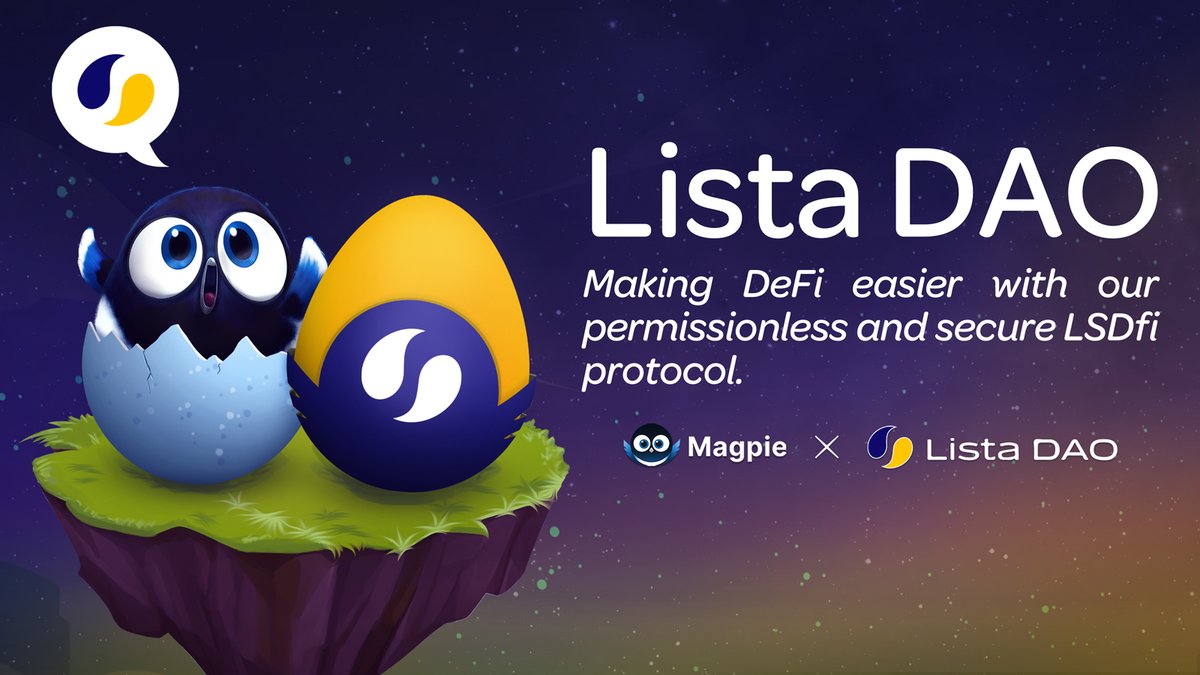 We're ecstatic to reveal our integration with <a href="/lista_dao/">Lista DAO</a>, a move that kindles LSDfi on <a href="/BNBCHAIN/">BNB Chain</a>!🔥

Presenting: <a href="/Listapiexyz_io/">Listapie</a>

Listapie is a SubDAO specifically crafted by <a href="/magpiexyz_io/">Magpie</a> to support the growth and enduring viability of Lista DAO.🏗️

<a href="/lista_dao/">Lista DAO</a> serves as an
