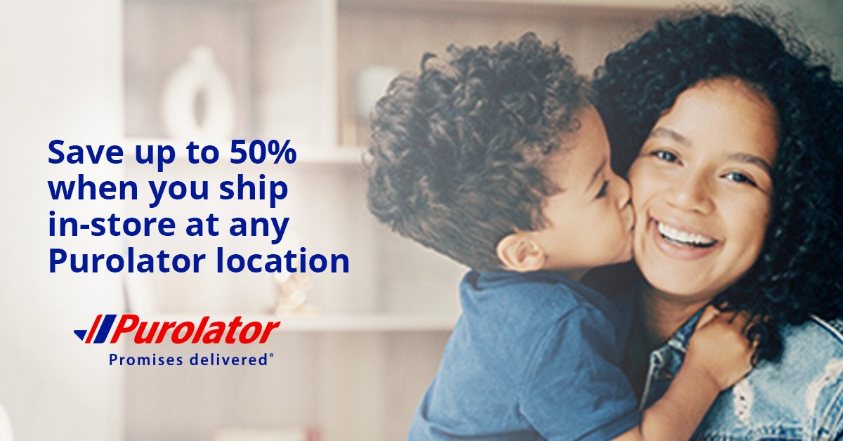 This Mother’s Day, smiles will be delivered! To celebrate, we’re offering 50% off from now until May 19 when you ship in-store at any Purolator location. T&Cs apply, here: bit.ly/4b2mTeD #MothersDay #PromisesDelivered
