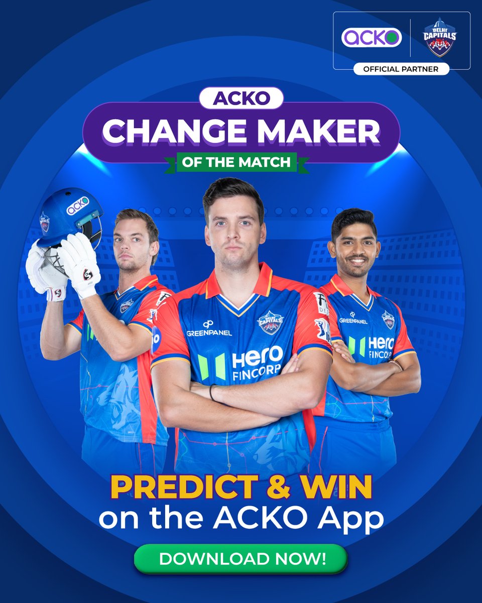 It's game time! The field is ready, the players are pumped! Guess the ACKO Change Maker of the Match & win #DC Merch! Rules: • Download the ACKO app to participate. • Choose the Change Maker of the Match Contest. • Pick a player you’re sure about. • Submit. T&C apply*