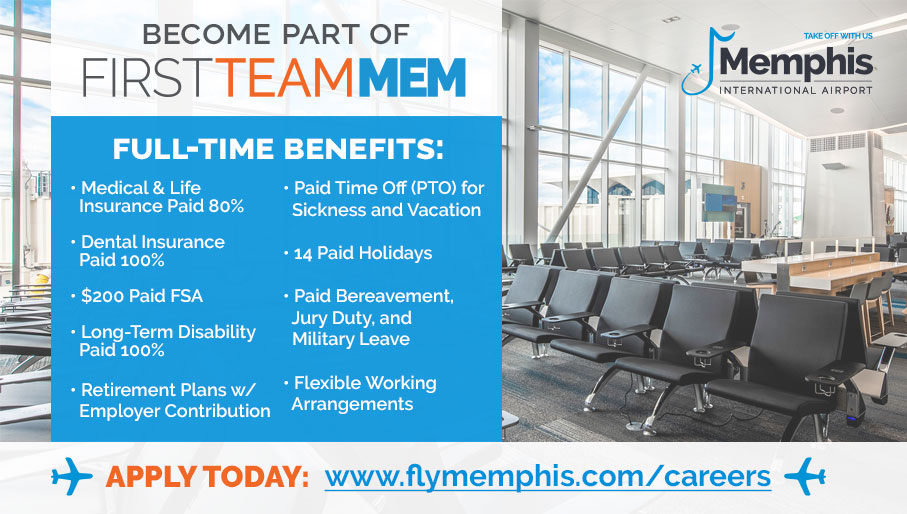 Join MEM & take your career to new heights! ✈ Apply Now: Operations Duty Mgr • Mgr of Payroll • Mgr of Procurement • Buyer • Steam & Refrig. Engineering Operator • Building Maint. Electrician • Airfield Electrician • Seasonal Utility Operator flymemphis.com/careers/