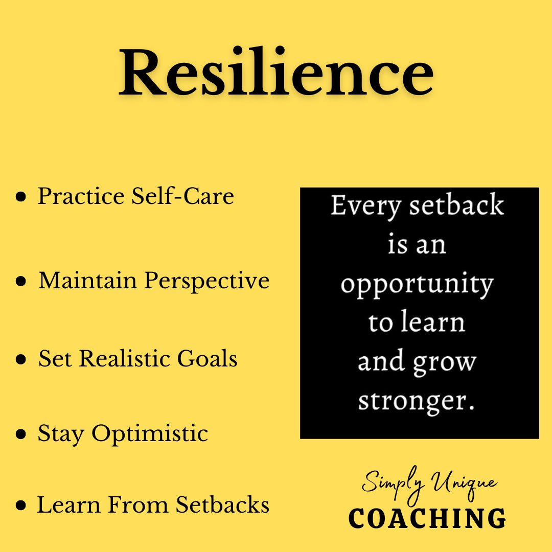 Resilience involves developing the ability to adapt to adversity, stress, and challenges, and to bounce back stronger.

#Leadership #LeadershipTips #SimplyUniqueCoaching #LeadershipSkills #LeadershipDevelopment