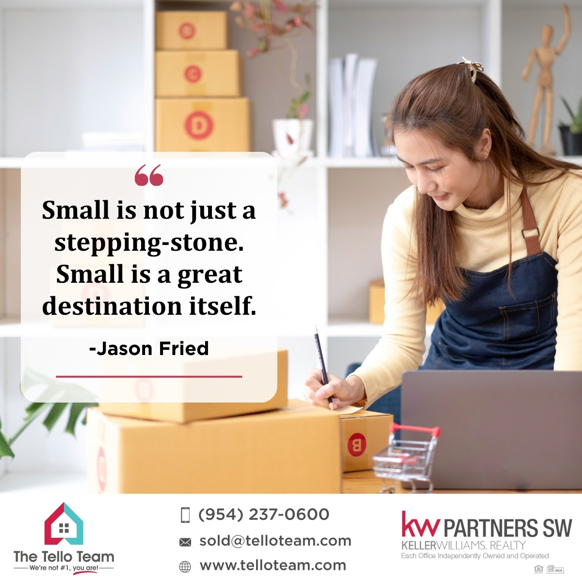 “Small is not just a stepping-stone. Small is a great destination itself.” - Jason Fried

Looking to buy/sell a house? Contact a realtor you can trust 📲+1 954-237-0600

#realestatebroker #realestatemiami #realestateflorida #floridarealtor #floridarealtors #floridarealestate