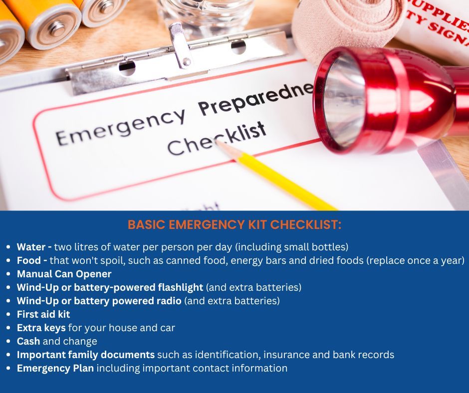 Do you have an Emergency Kit? Be #ReadyforAnything by ensuring you have these basic items in your Emergency Kit.

Check out our post tomorrow for additional items that are recommended to be in your Emergency Kit.

#EPWeek2024 #ReadyforAnything