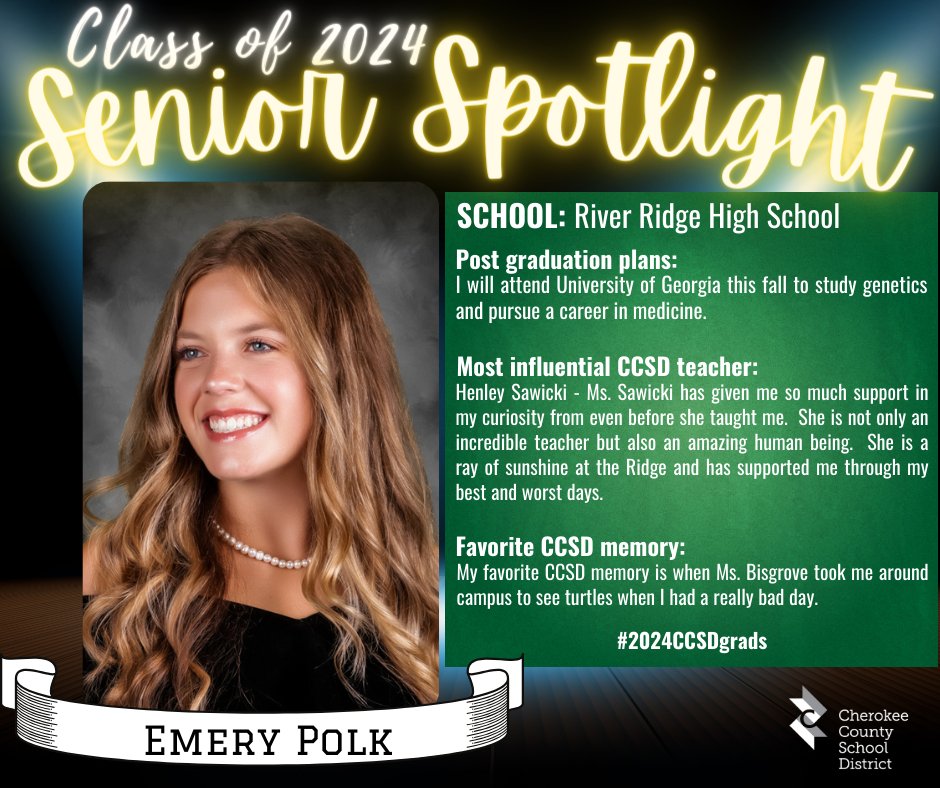 CCSD's 'Student of the Day' is announced on WLJA 101.1 FM between 7-7:15 a.m. and 5-5:15 p.m. each school day, and we highlight these outstanding students here, too. For the month of May, we'll be featuring Class of 2024 graduating seniors! #CCSDfam #2024CCSDgrads