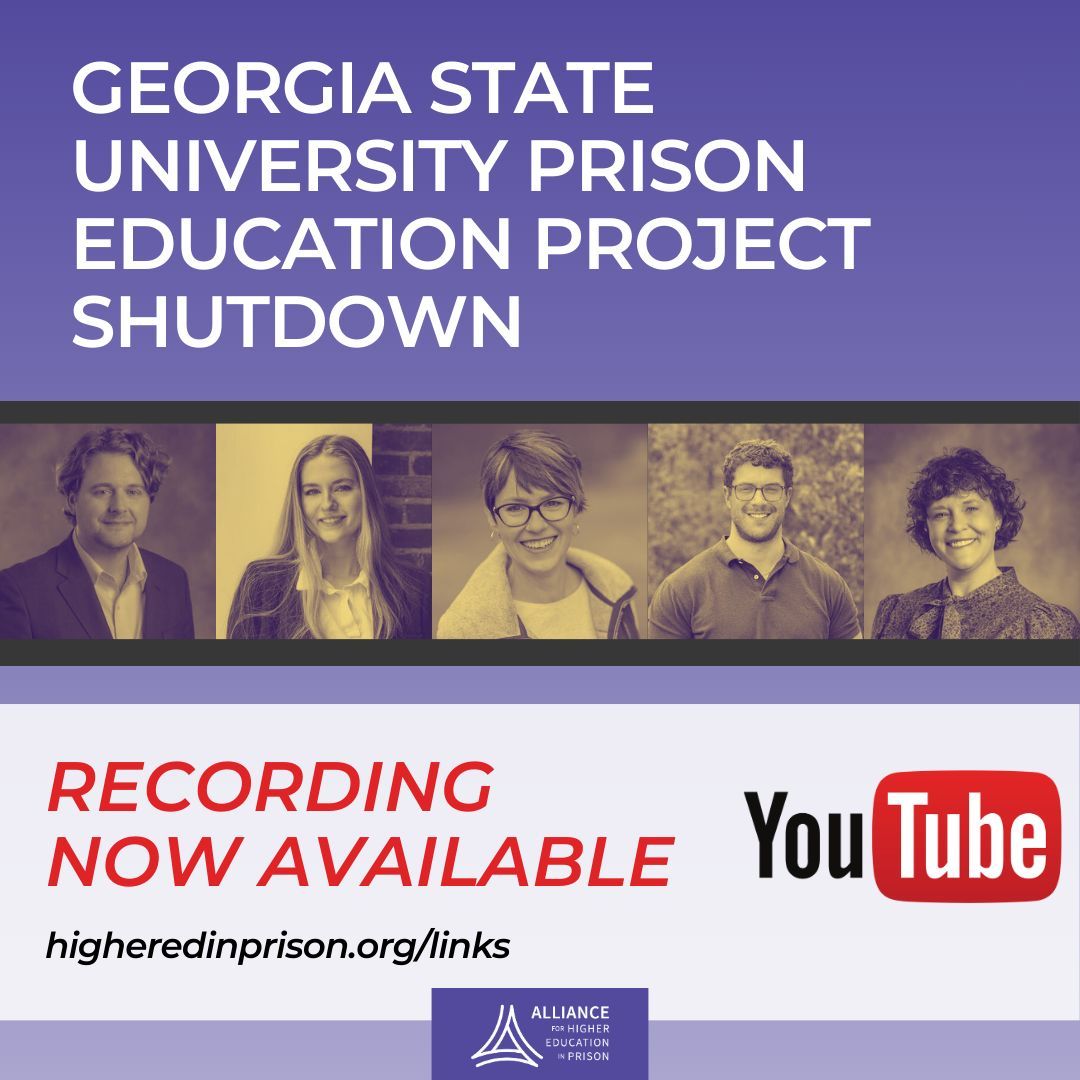 Missed last week's community conversation about the Georgia State University Prison Education Project shutdown? 

The recording is now live on our YouTube channel! Learn how you can support GSUPEP and what we can do to protect higher education in prison.

buff.ly/3WnxGvd